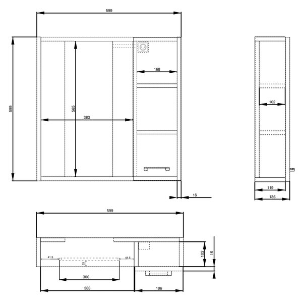 Aqualine Aqualine, bucătărie ZOJA/KERAMIA FRESH STRIP cu iluminare LED, 60x60x14cm, dreapta, stejar platinat, 45028S