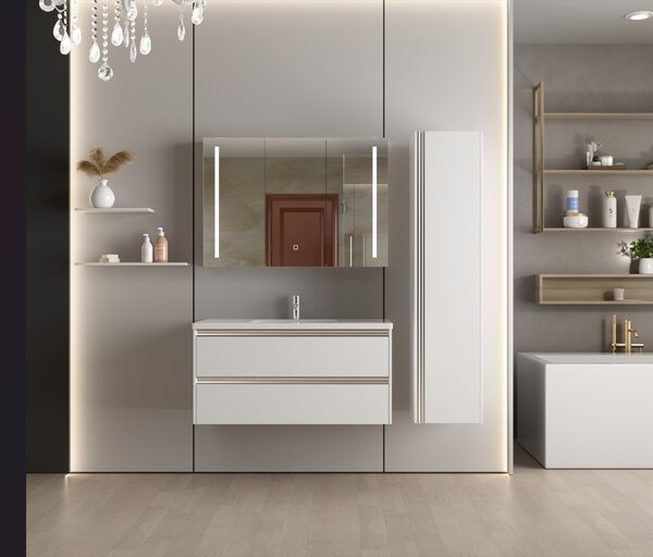 Erga Hana, bucătărie cu oglinzi și iluminare LED 100x70cm cu sertar integrat, alb, ERG-V05-HANA-1070-WH