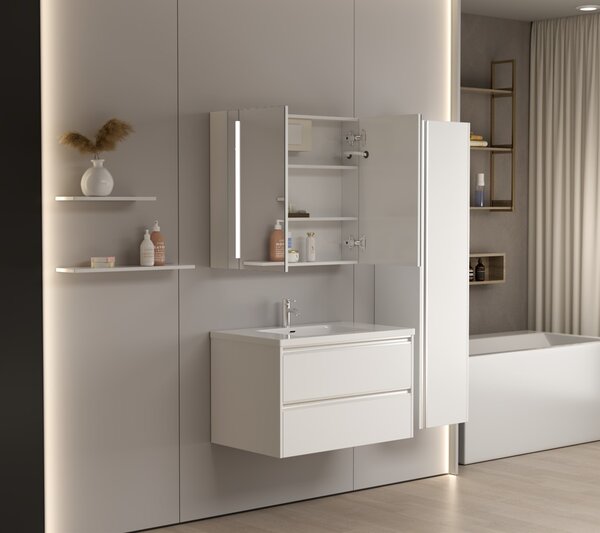 Erga Hana, bucătărie cu oglinzi și iluminare LED 80x70cm cu sertar integrat, alb, ERG-V05-HANA-8070-WH