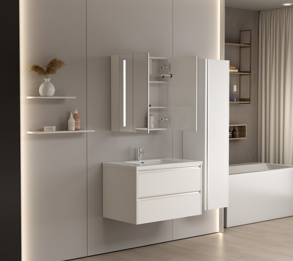 Erga Hana, bucătărie cu oglinzi și iluminare LED 60x70cm cu sertar integrat, alb, ERG-V05-HANA-6070-WH
