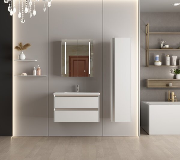 Erga Hana, bucătărie cu oglinzi și iluminare LED 60x70cm cu sertar integrat, alb, ERG-V05-HANA-6070-WH