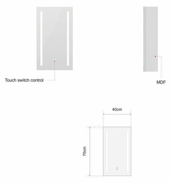 Erga Hana, bucătărie cu oglinzi și iluminare LED 40x70cm cu sertar integrat, alb, ERG-V05-HANA-4070-WH