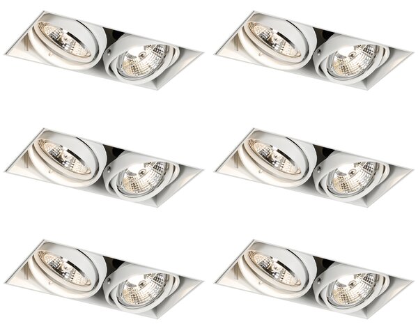 Set de 6 spoturi încastrate albe GU10 70mm cu 2 lumini fără ramă - Oneon
