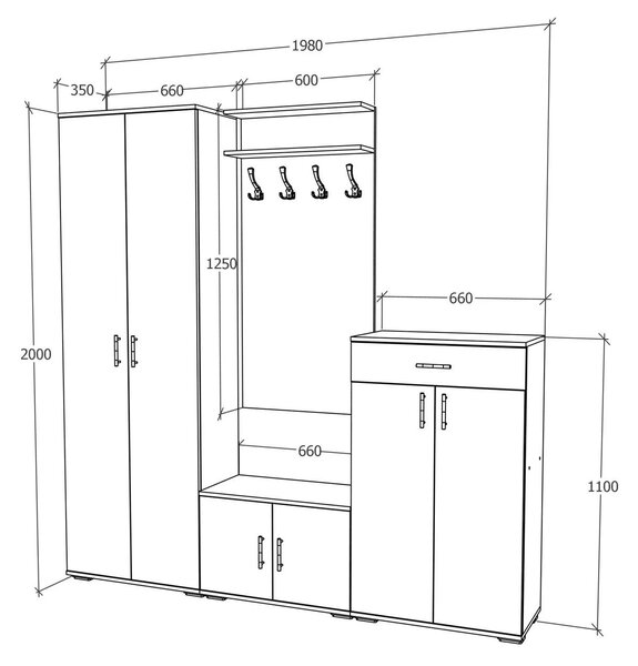Set haaus V6, Antracit/Alb, L 200 cm