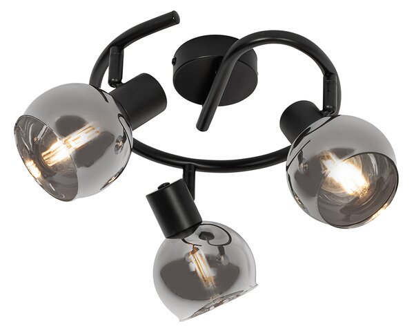 Spot inteligent de tavan negru cu sticlă fumurie 3 lumini incl. WiFi P45 - Vidro