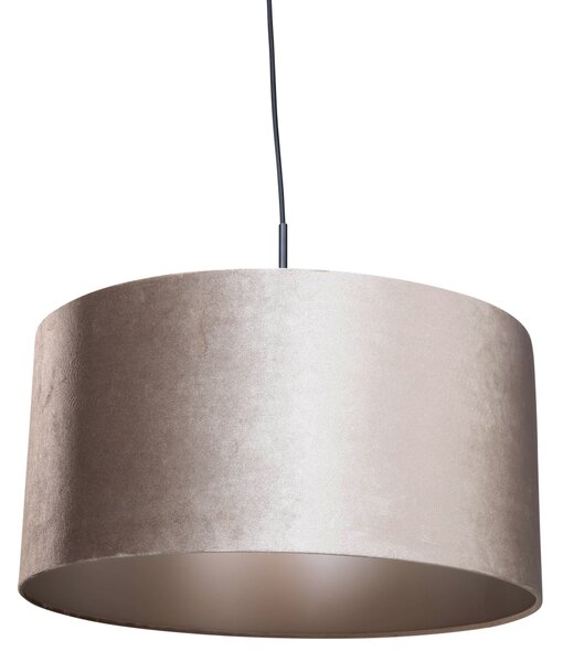 Lampă suspendată neagră cu abajur de catifea gri-maroniu 50cm - Combi 1
