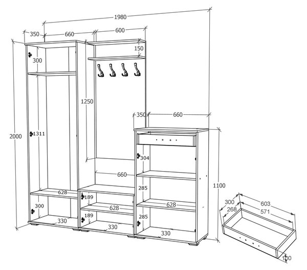Set haaus V6, Antracit/Alb, L 200 cm