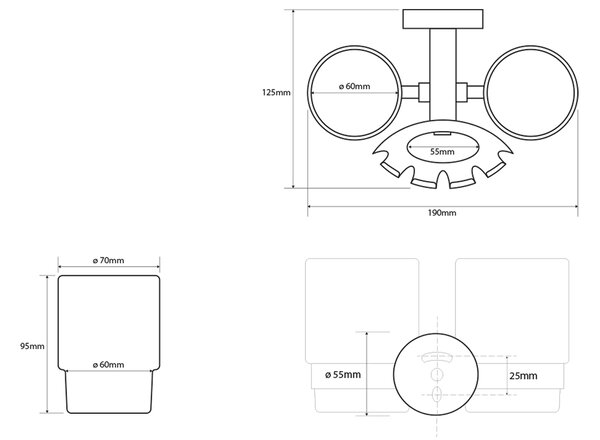 Sapho Sapho, suport perie X-ROUND inclusiv cupe, crom, XR900