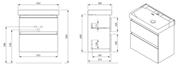 Aqualine Aqualine, Dulap lavoar ALTAIR 61.5x60x37cm, stejar Emporio, AI368