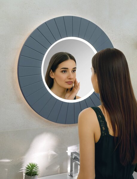 Sapho Sapho, oglindă rotundă LUMIRO STRIP cu iluminare LED în ramă, diametru 75cm, sienna, LR750-4242S