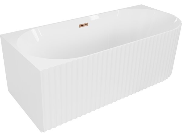 Mexen Gia, cadă de colț de sine stătătoare, canelată, stânga, 150 x 75 cm, alb lucios, aur roz, 52701507500L-60