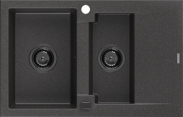 Mexen Gaspar, chiuveta granit 737x475x177 mm, 1,5 camere, pete negre cu sifon negru, 6507731505-76-B