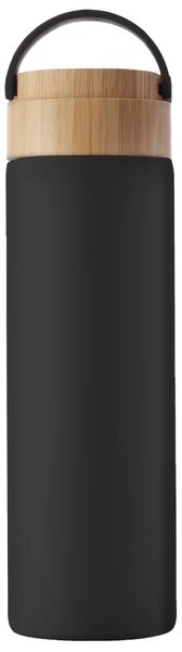 Sticla termos metalica Pufo Traveler cu capac etans din bambus, izoterm, 500 ml, negru