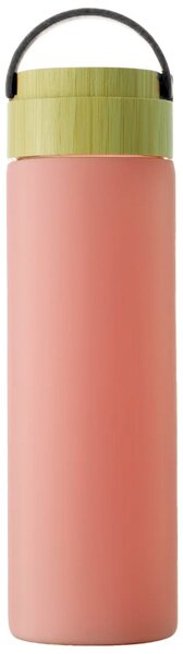 Sticla termos metalica Pufo Traveler cu capac etans din bambus, izoterm, 500 ml, roz