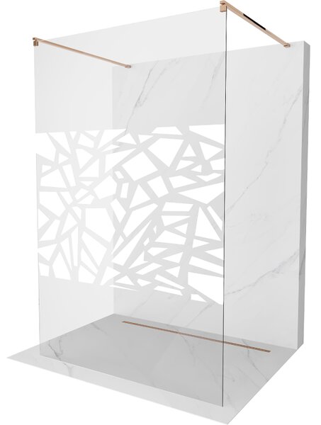 Mexen Kioto, paravan de duș 100 x 200 cm, sticlă transparentă de 8 mm cu model alb, 2x distanțier stabilizator auriu, profil auriu roz, 800-100-002-6…