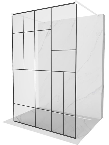 Mexen Kioto, paravan de duș 100 x 200 cm, model sticlă transparentă/negru de 8 mm, 2x distanțier stabilizator alb, 800-100-002-20-78