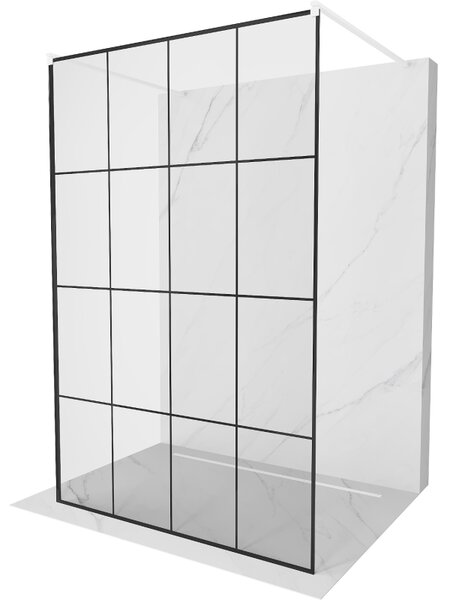 Mexen Kioto, paravan de duș 130 x 200 cm, model sticlă transparentă/negru de 8 mm, 2x distanțier stabilizator alb, 800-130-002-20-77
