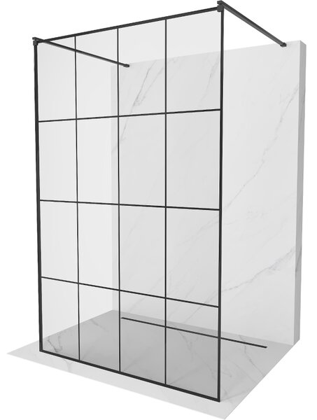 Mexen Kioto, paravan de duș 130 x 200 cm, 8 mm sticlă transparentă/model negru, 2x distanțier stabilizator negru, 800-130-002-70-77
