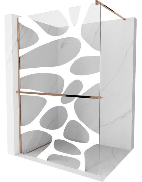 Mexen Kioto, paravan de duș cu poliță și suport pentru prosoape 80 x 200 cm, sticlă transparentă de 8 mm cu model alb, profil auriu roz, 800-080-121-60-97
