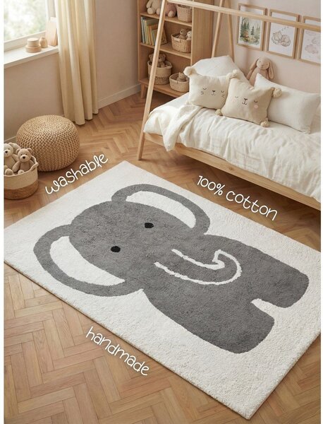 Covor pentru copii gri/crem lavabil/țesut manual din bumbac 140x200 cm Snuggle Emil – Hanse Home
