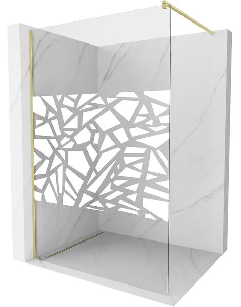 Mexen Kioto, Paravan de duș Walk-In 110 x 200 cm, sticlă transparentă 8 mm model alb, profil auriu mat, 800-110-101-55-85
