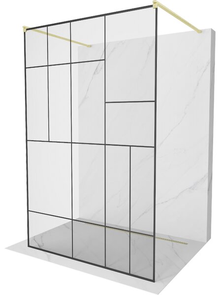 Mexen Kioto, Paravan de duș Walk-In 100 x 200 cm, model sticlă 8 mm negru, profil auriu mat, 800-100-002-55-78