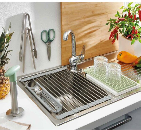 Scurgător de vase verde salvie din silicon 30x15 cm – Brandani