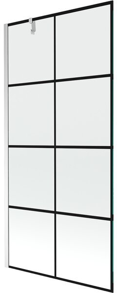 Mexen Next, paravan de baie 1 aripă 90 x 150 cm, aripă fixă, sticlă transparentă de 6 mm cu model negru, profil cromat, 895-090-000-00-77-01
