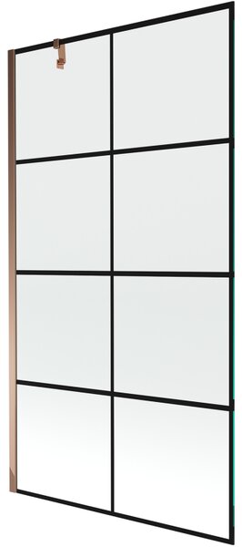 Mexen Next, paravan de baie 1 aripă 100 x 150 cm, aripă fixă, sticlă transparentă de 6 mm cu model negru, profil auriu roz, 895-100-000-00-77-60