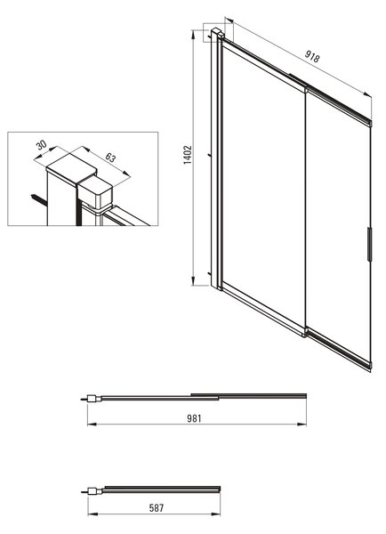Deante Prizma paravan cadă 98.1 cm două piese periat/sticlă transparentă KTJ_F73R