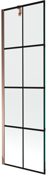 Mexen Next, paravan de baie 1 aripă 60 x 150 cm, aripă fixă, sticlă transparentă de 6 mm cu model negru, profil auriu roz, 895-060-000-00-77-60