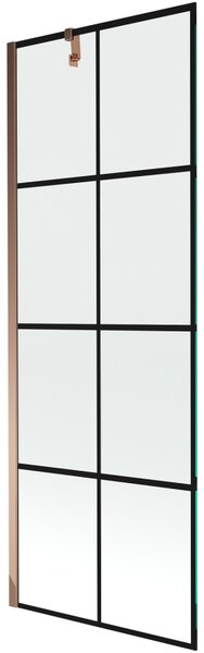 Mexen Next, paravan de baie 1 aripă 70 x 150 cm, aripă fixă, sticlă transparentă de 6 mm cu model negru, profil auriu roz, 895-070-000-00-77-60