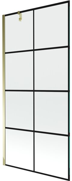 Mexen Next, paravan de baie 1 aripă 90 x 150 cm, aripă fixă, sticlă transparentă de 6 mm cu model negru, profil auriu, 895-090-000-00-77-50