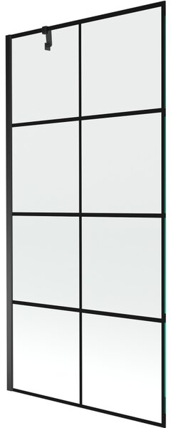 Mexen Next, paravan de baie 1 aripă 90 x 150 cm, aripă fixă, sticlă transparentă de 6 mm cu model negru, profil negru, 895-090-000-00-77-70