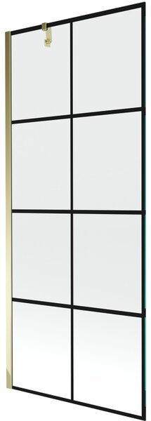 Mexen Next, paravan de baie 1 aripă 80 x 150 cm, aripă fixă, sticlă transparentă de 6 mm cu model negru, profil auriu, 895-080-000-00-77-50