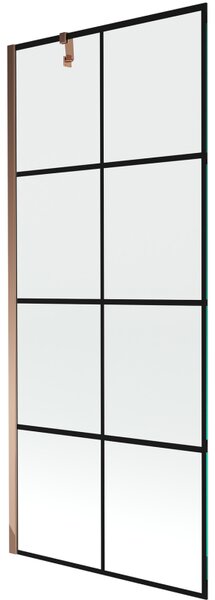 Mexen Next, paravan de baie 1 aripă 80 x 150 cm, aripă fixă, sticlă transparentă de 6 mm cu model negru, profil auriu roz, 895-080-000-00-77-60