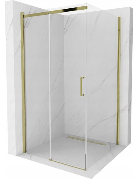 Mexen Omega, cabină de duș cu ușă glisantă 100 (uşă) x 100 (perete) cm, sticlă 8mm, profil auriu-sticlă transparentă, 825-100-100-50-00