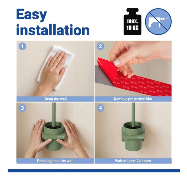 Perie de WC verde autoadezivă cu Turbo-Loc din plastic Lizan – Wenko