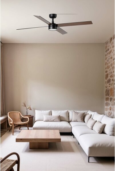 Ventilator LED dimabil FARO 34356WT-1TW RUDDER L 18W/230V maro/negru d. 132 cm WT + telecomandă