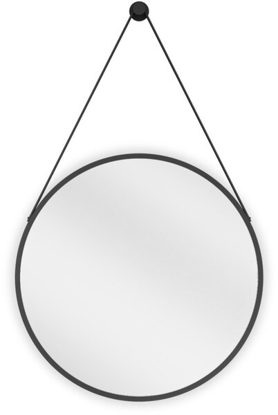 Mexen String, oglinda de baie rotunda pe banda 50 cm, culoare rama negru mat, 9854-050-050-000-70