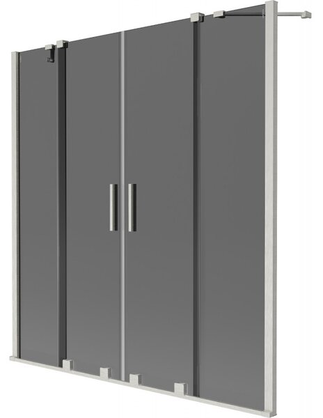 Mexen Velar Duo, paravan de baie glisant cu 2 aripi 140 x 150 cm, sticlă gri 8 mm, oțel periat, 896-140-000-42-97