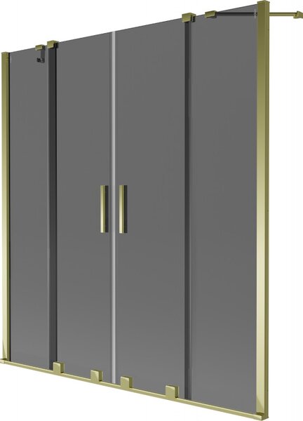 Mexen Velar Duo, paravan de baie glisant cu 2 aripi 140 x 150 cm, sticla gri 8 mm, profil auriu lucios, 896-140-000-42-50