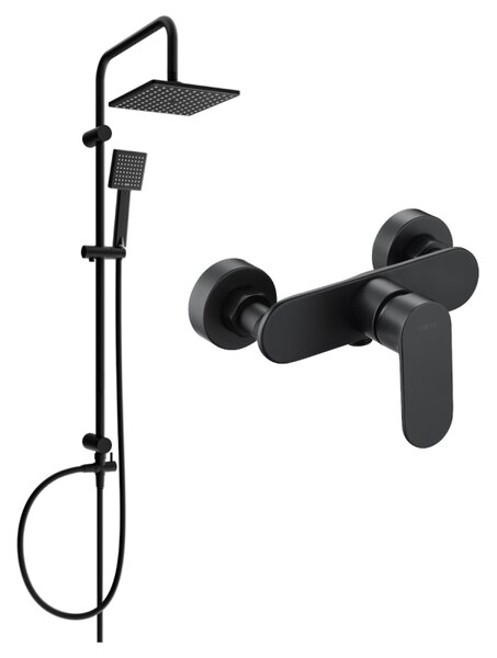 Set de duș Mexen Tord cu duș cu efect de ploaie și robinet de duș Milo, negru mat, 71340200-70