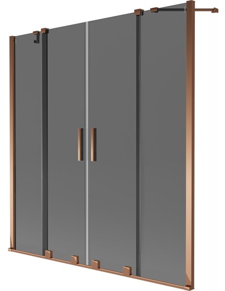 Mexen Velar Duo, paravan de baie glisant cu 2 aripi 140 x 150 cm, sticlă gri 8 mm, aur roz, 896-140-000-42-60