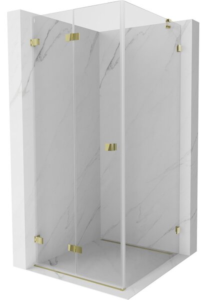 Mexen Lunar-F, cabină de duș pliabilă stânga 70 x 70 cm, sticlă transparentă de 8 mm, profil auriu, 836-070-070-50-00-L
