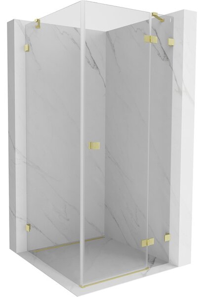 Mexen Lunar, duș cu balamale dreapta 80 x 80 cm, sticlă transparentă de 8 mm, auriu periat - 834-080-080-55-00-P