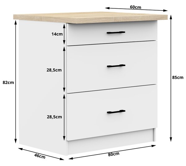 Dulap inferior de bucătărie Ozara S80 3SZ (Alb). Promo -18%. 1069423