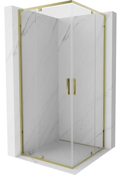 Cabină de duș pătrată cu balamale Mexen Exo 100 x 100 cm, sticlă transparentă, aurie, 8110-100-100-50-00