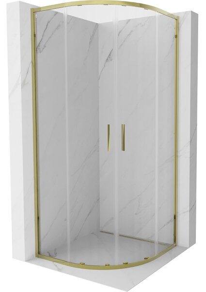 Mexen Exo, cabină de duș semicirculară culisantă 100 x 100 cm, sticlă transparentă, auriu, 8132-100-100-50-00