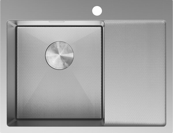 Chiuvetă Mexen Exar, din oțel inoxidabil cu 1 cuvă și scurgător, stânga, 620 x 480 mm, oțel periat, model fagure, 6431621005L-01HC